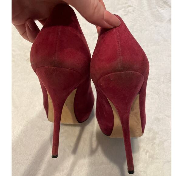 GUCCI Women's Suede Peep Toe Platform Pumps Size 37 Burgundy Stiletto Heel - Picture 6 of 9